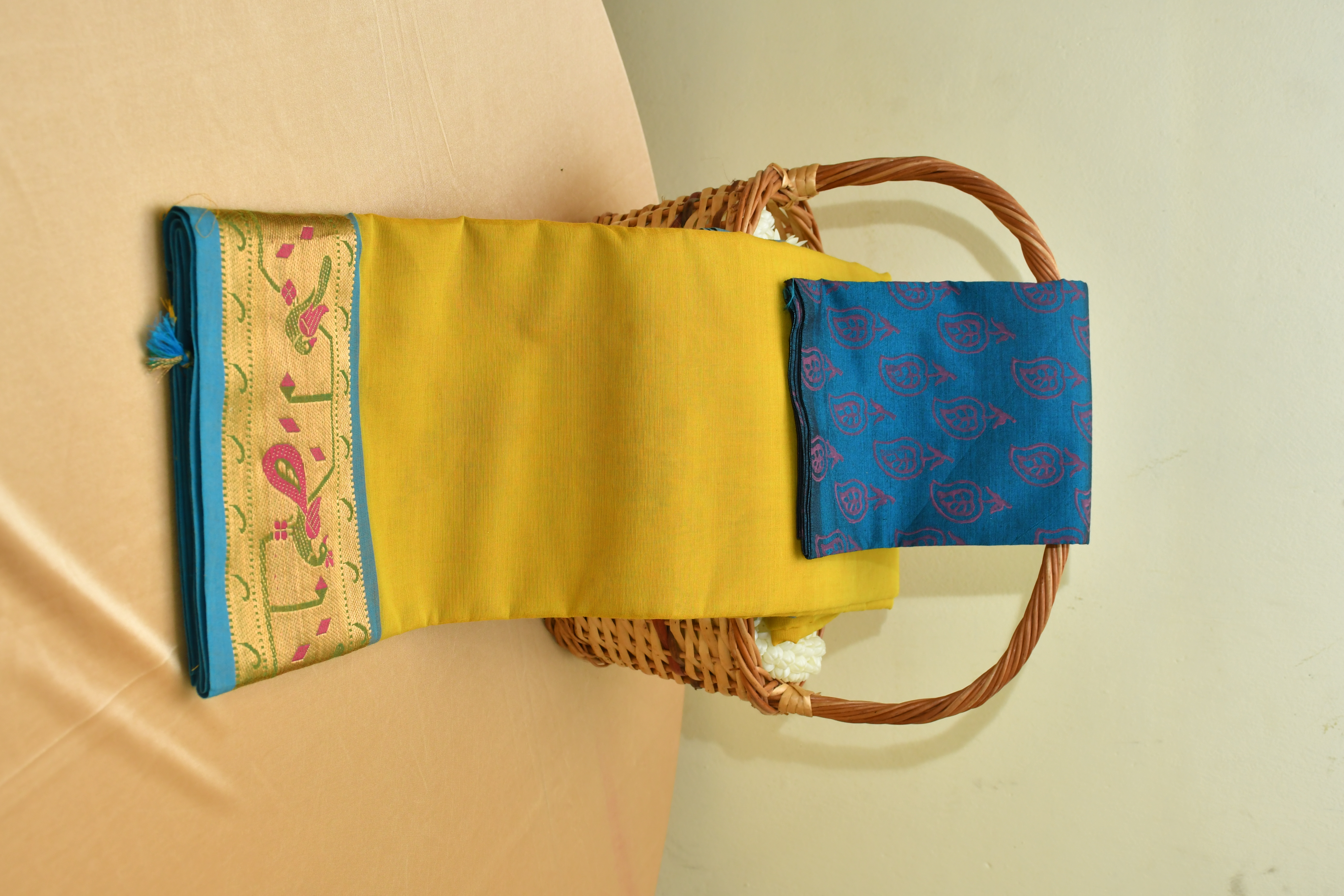 Traditional Yellow Chettinad cotton  Saree