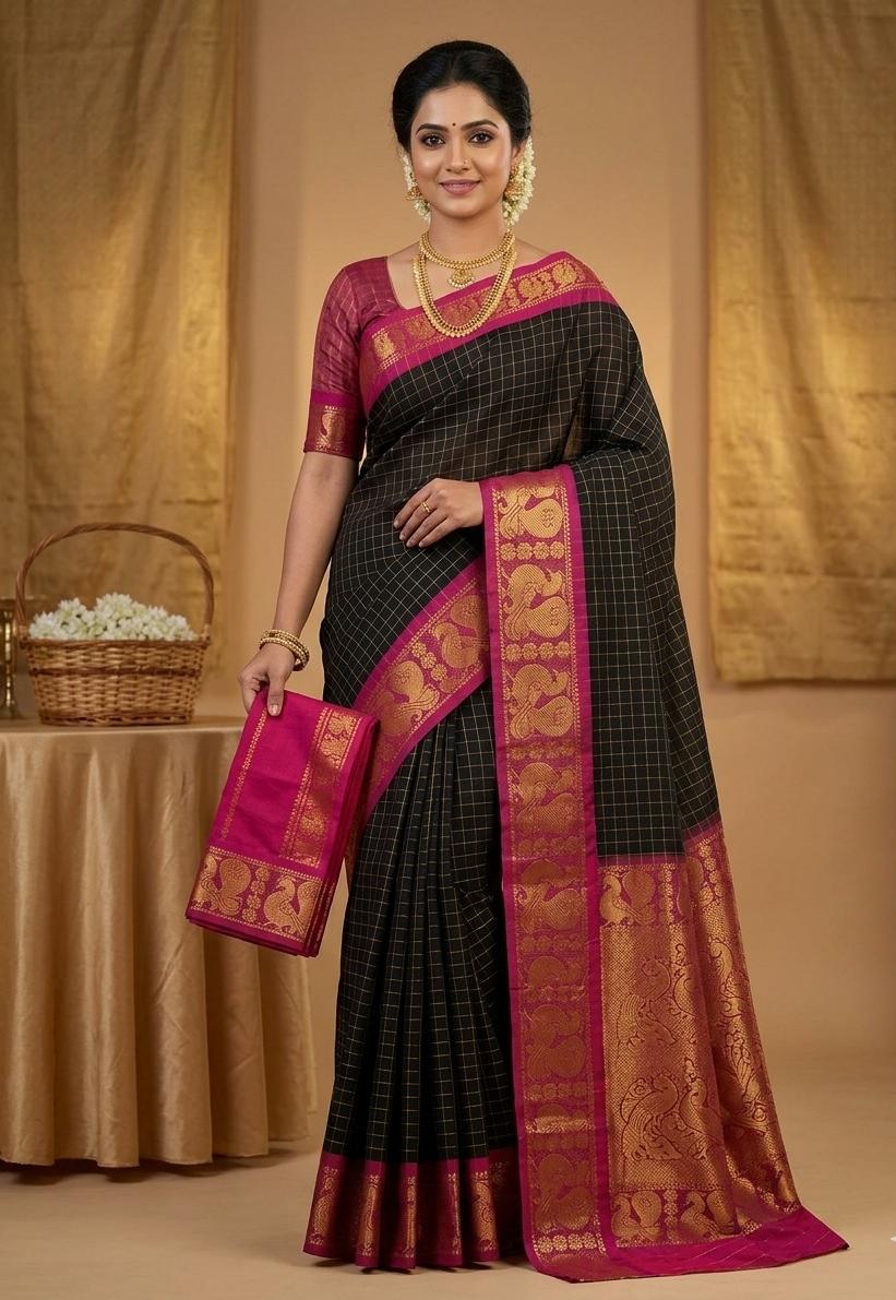 Elegant Black Sungudi Saree