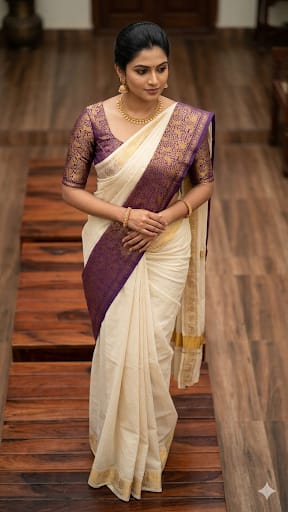 Traditional Kerala Kasavu Saree