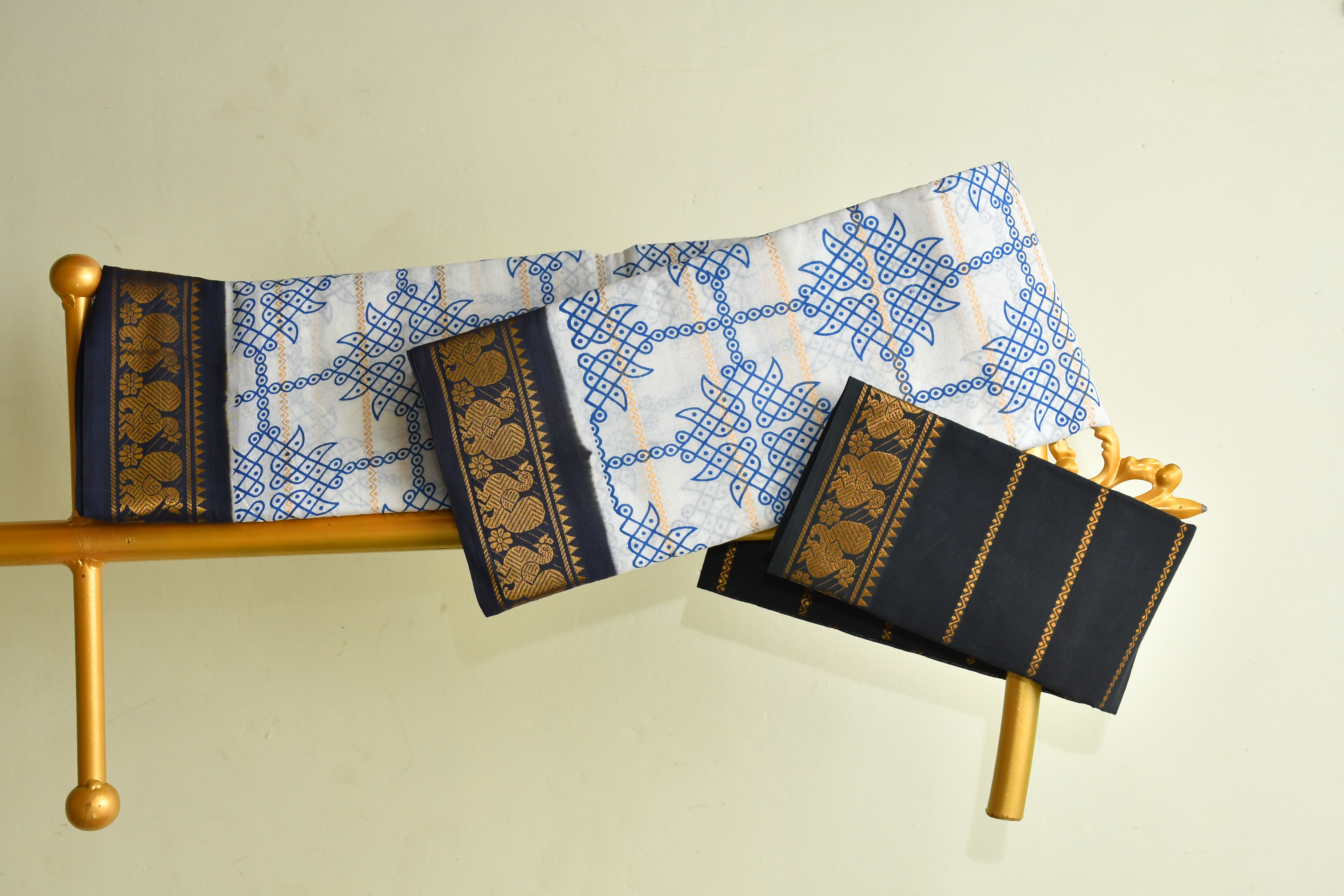 Elegant Kolam Printed cotton saree