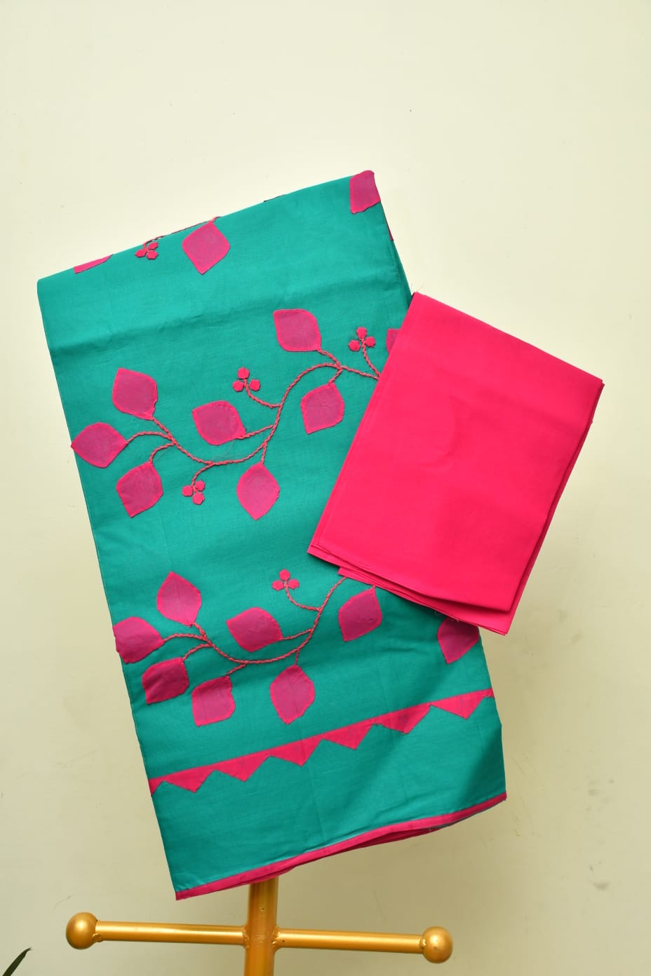 Turquoise Floral Cotton Saree
