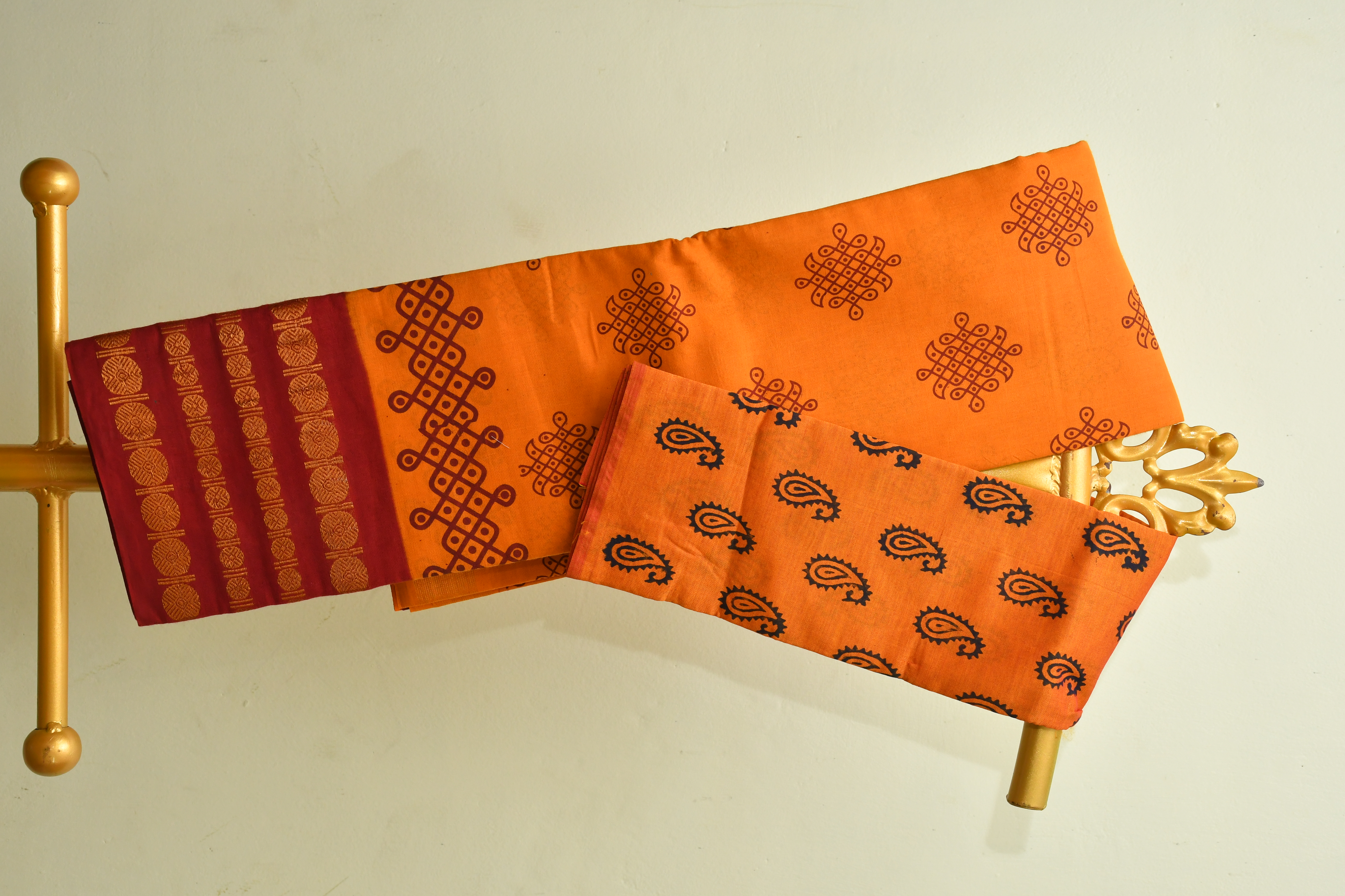 Traditional Orange Kolam Saree