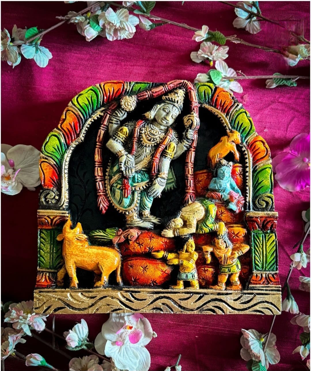 Lord Krishna Wooden Relief wall panel