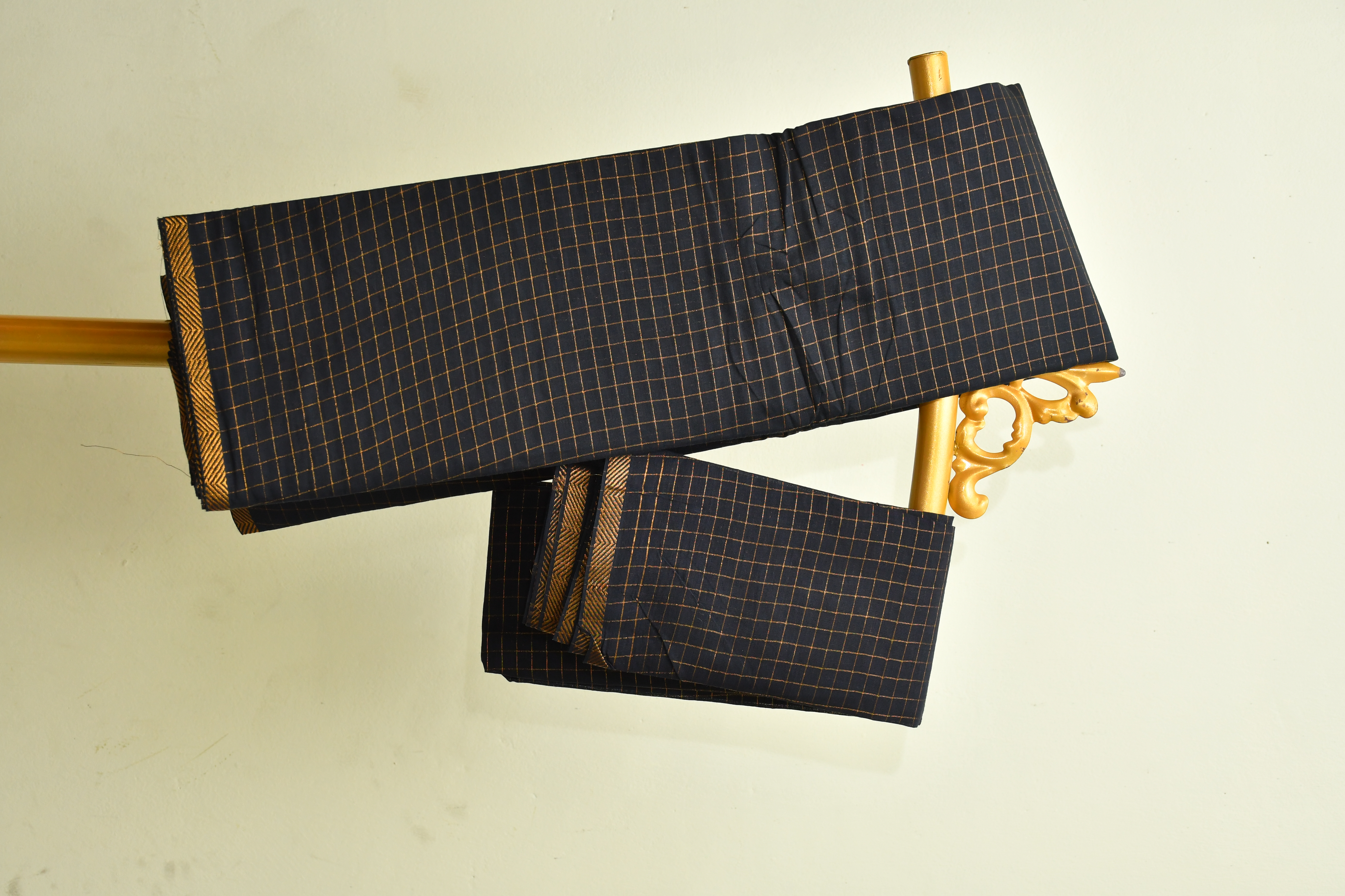 Traditional Elegant Navy Blue Checked Pure cotton Saree