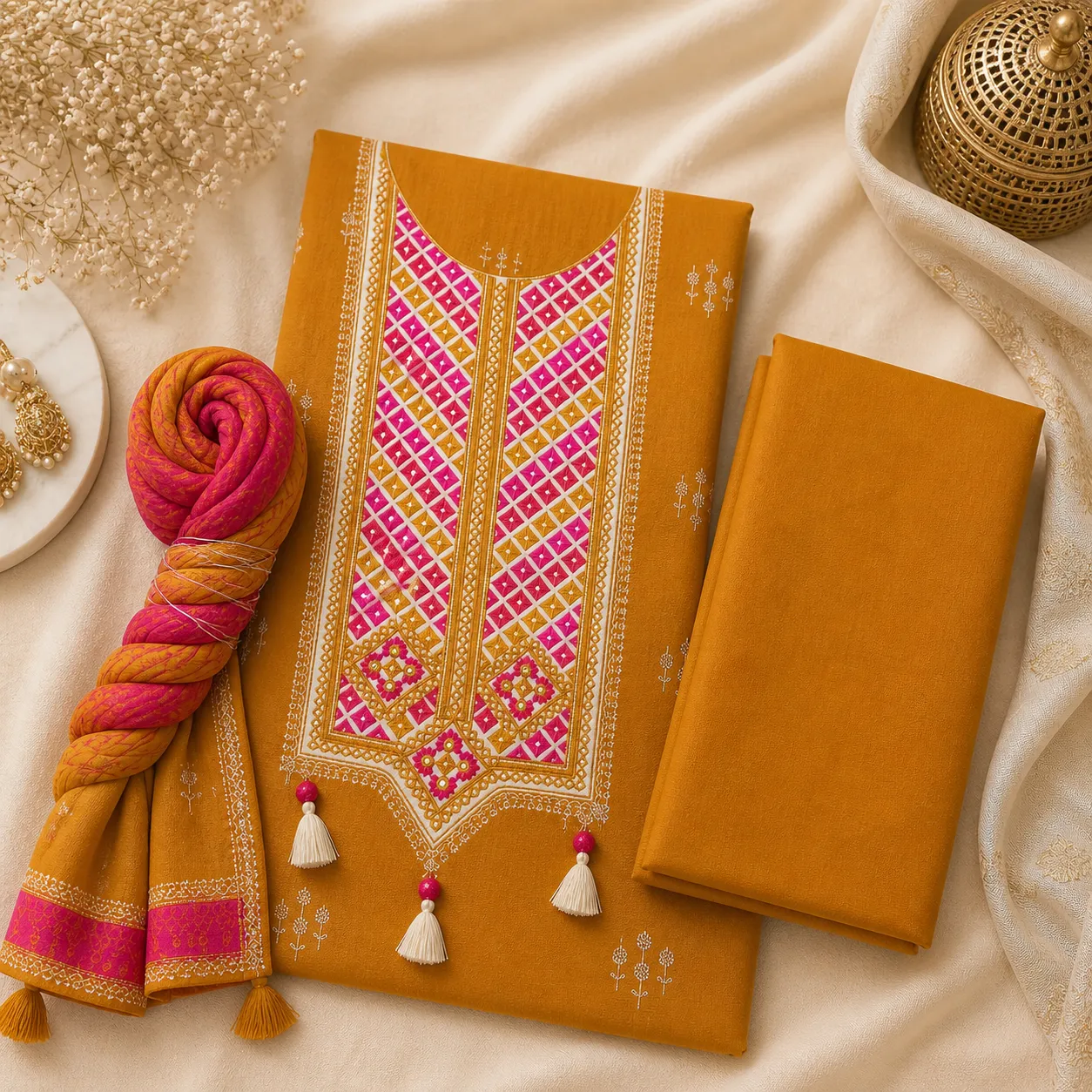 Exclusive Hand Embroidered South Cotton Salwar Suit Set