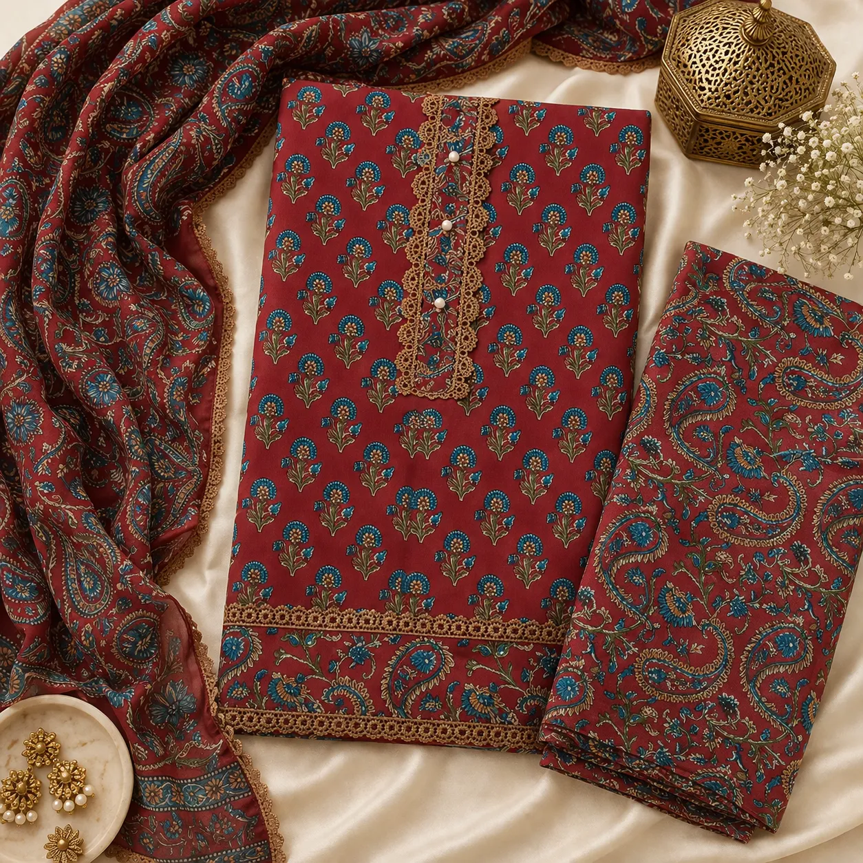 Maroon Pure Jaipuri Printed Cotton  