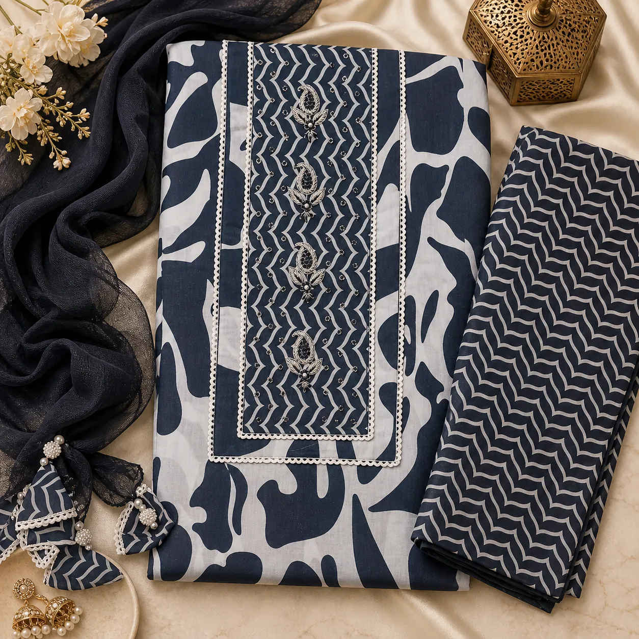 Chevron Print Pure Cotton Unstitched Suit Fabric
