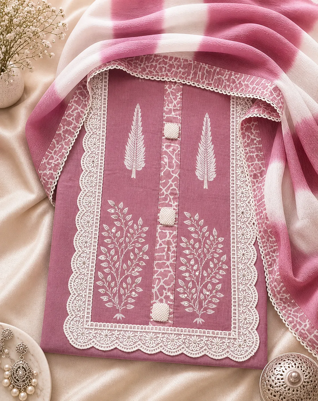 Mauve Printed Pure Cotton Unstitched Suit Fabric