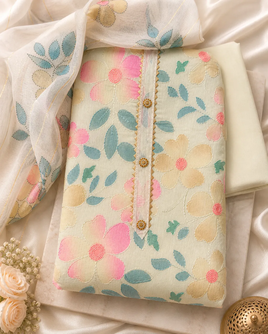 Floral Embroidered Kurti Set