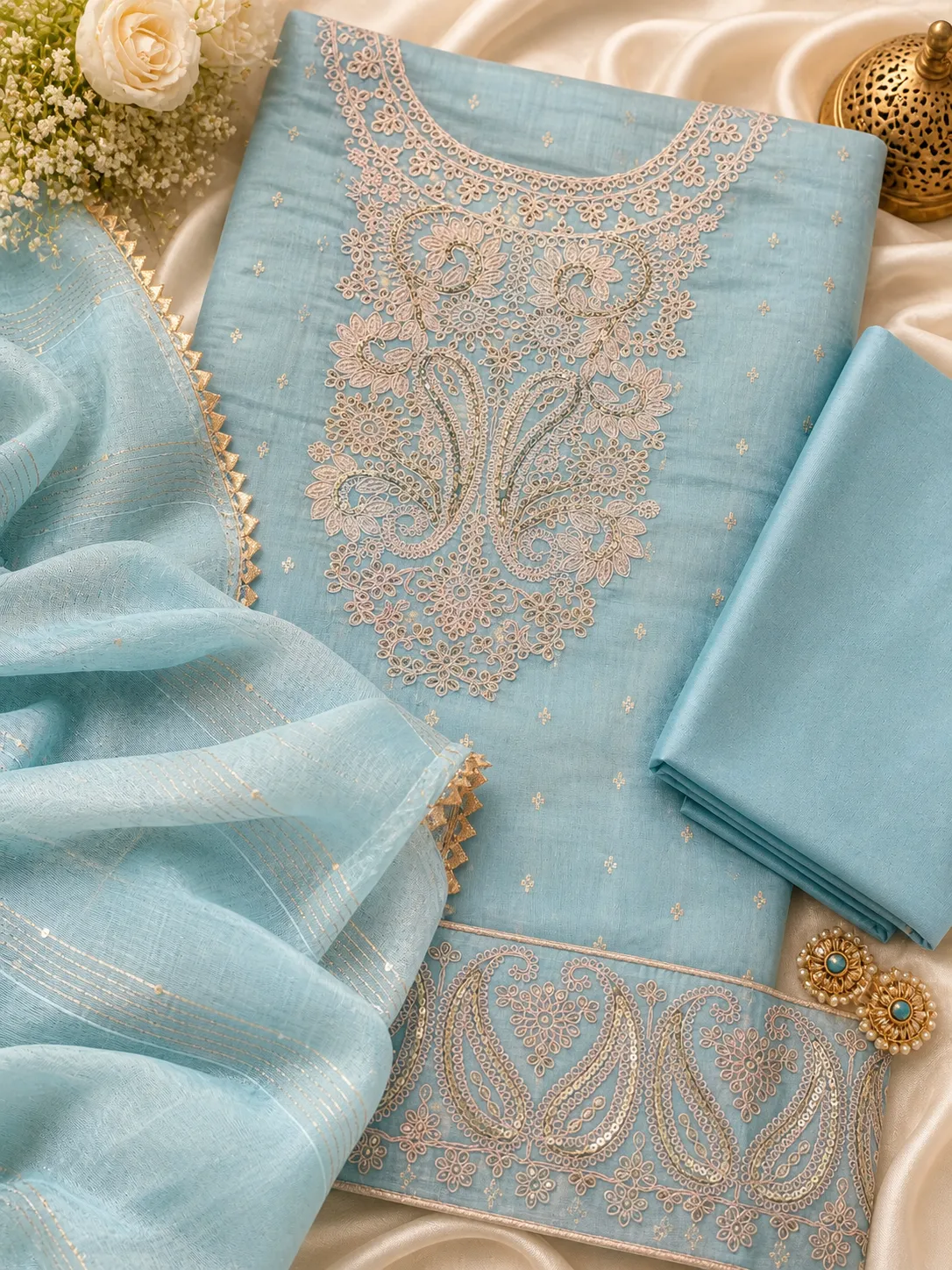 Pastel Blue Chikankari Suit Set