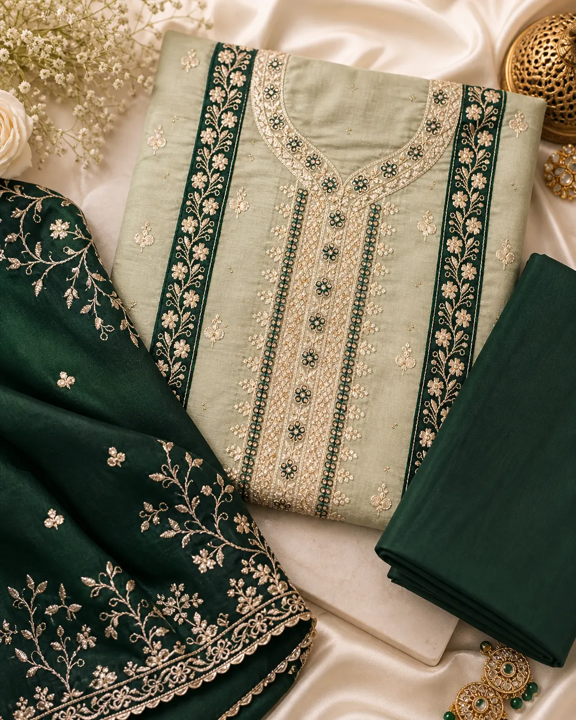 Embroidered Silk Salwar Suit Set