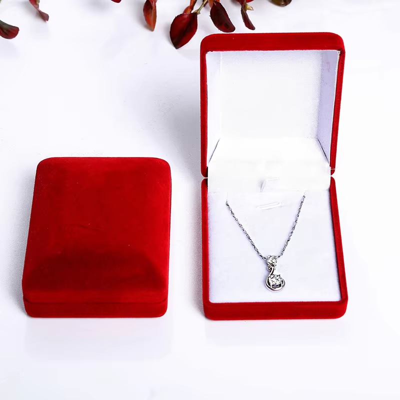 Luxury Custom Ring Jade Pendant Packaging Velvet Blue Red Color Jewelry Ring Box