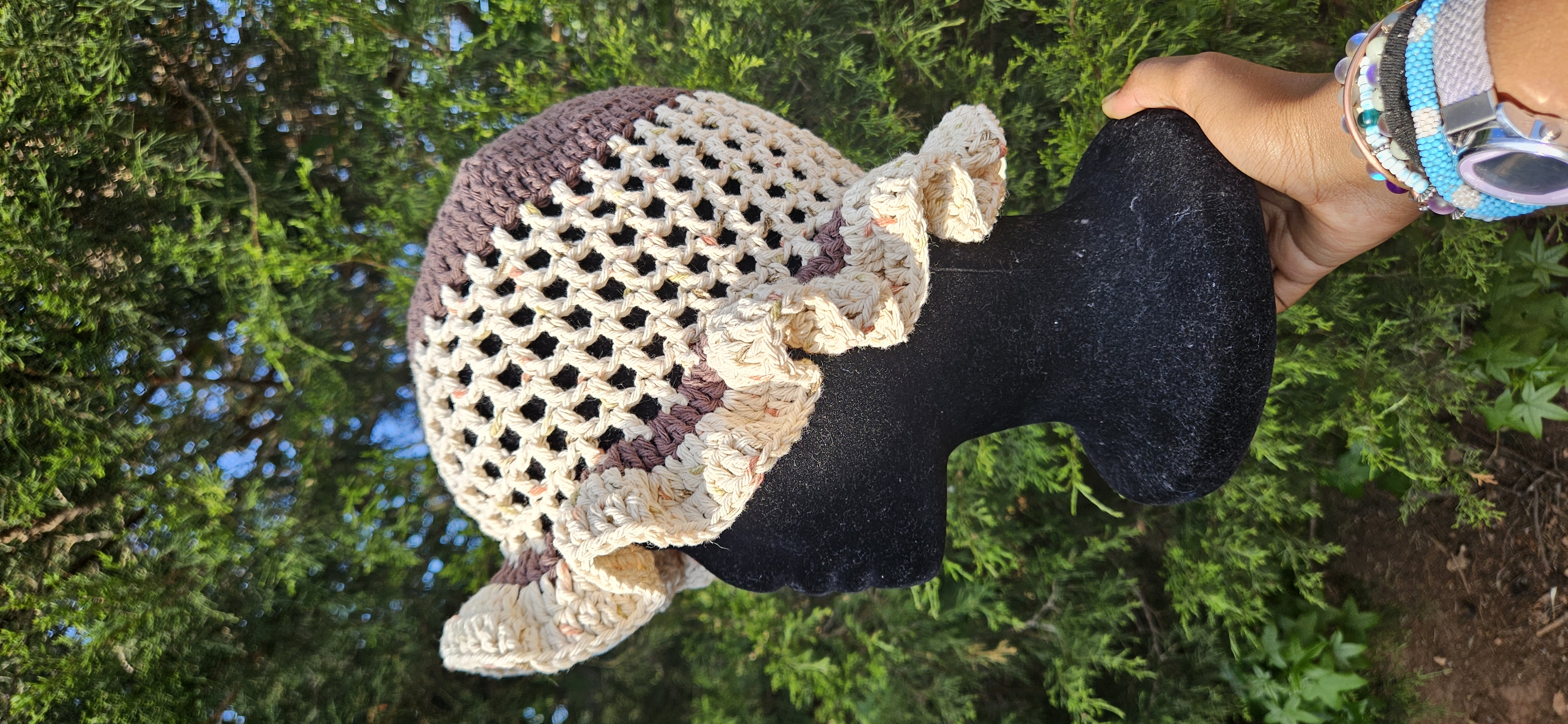 Wavy Ruffle Bucket Hat - Tan & Brown