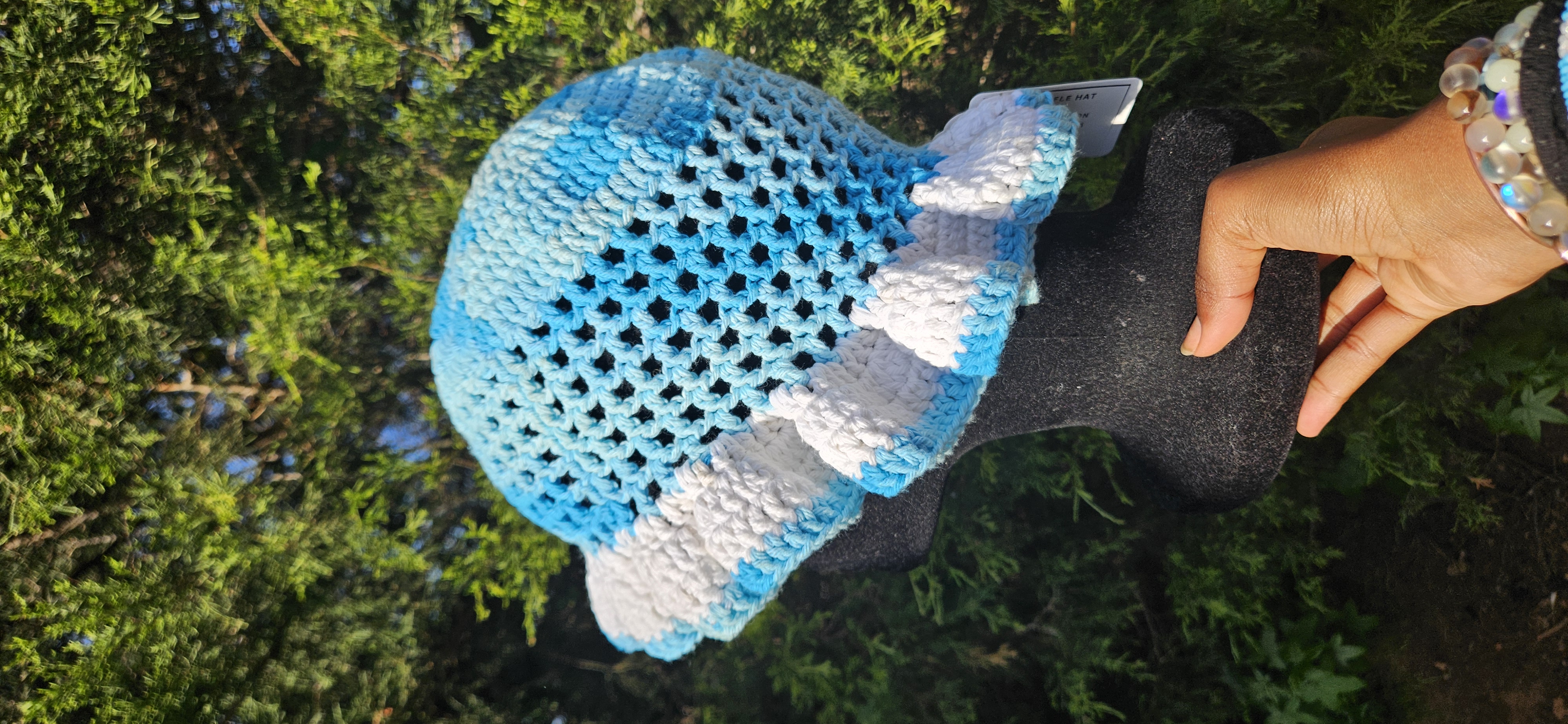 Wavy Ruffle Bucket Hat - Light Blue & White Multicolor