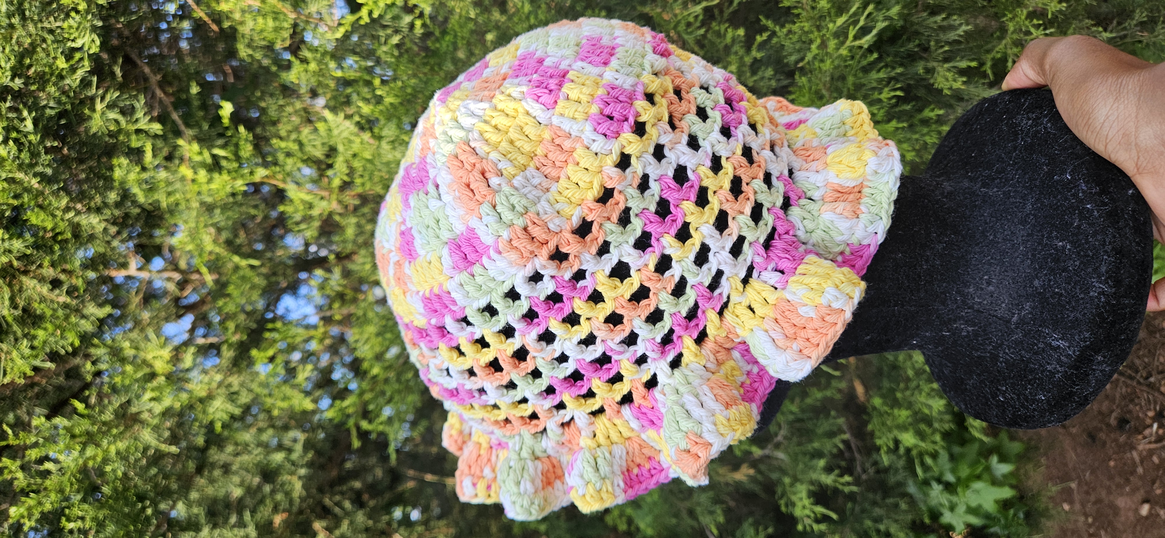 Wavy Ruffle Bucket Hat - Pink Yellow Orange Multicolor