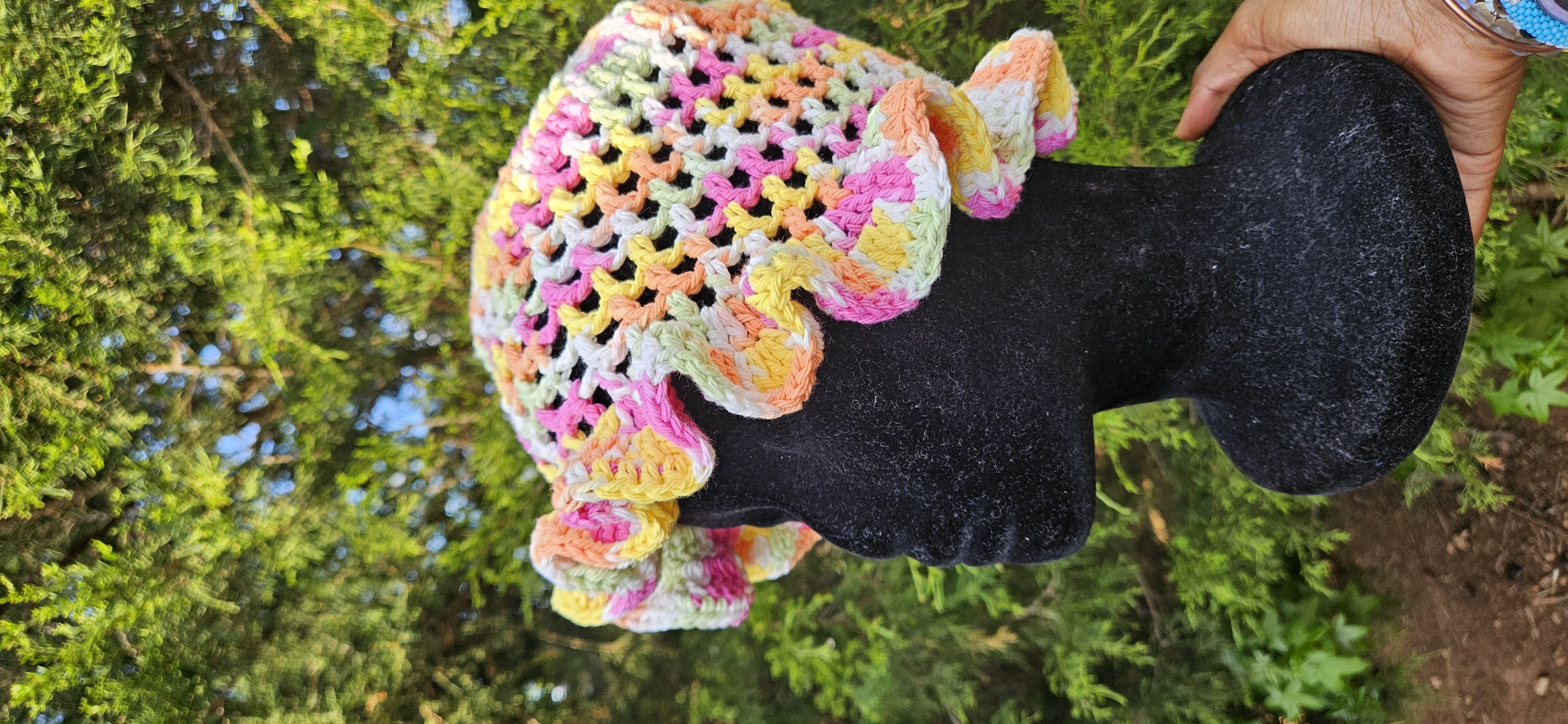 Wavy Ruffle Bucket Hat - Pink Yellow Orange Multicolor