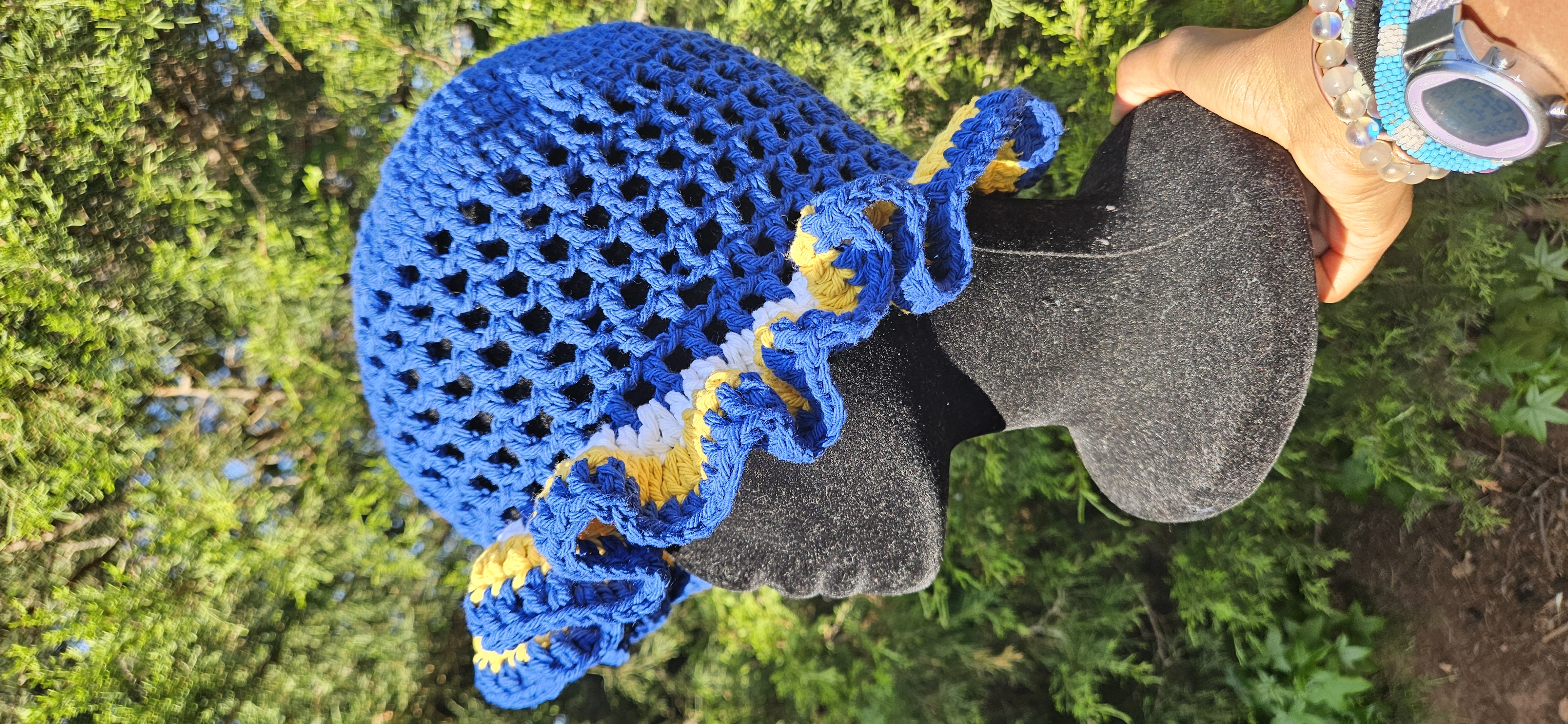 Wavy Ruffle Bucket Hat - Royal Blue White & Gold