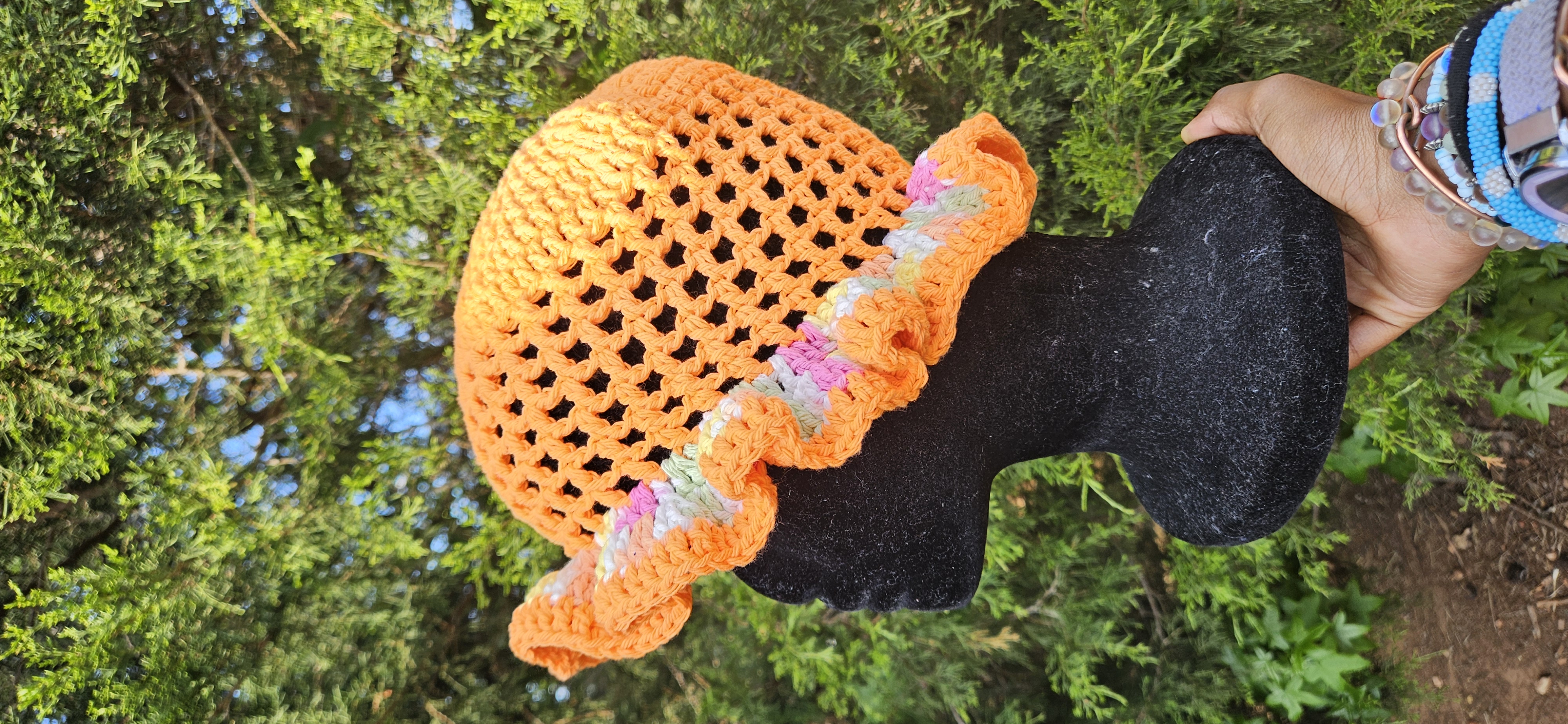 Wavy Ruffle Bucket Hat - Orange Multicolor