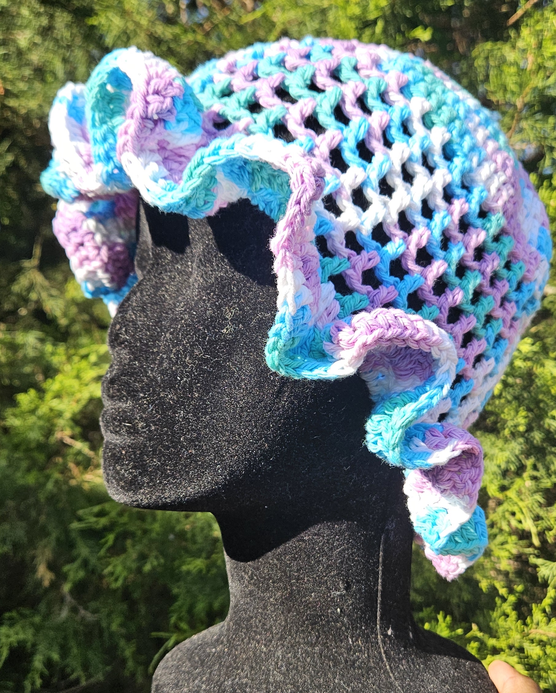 Wavy Ruffle Bucket Hat - Light Purple & Blue Multicolor