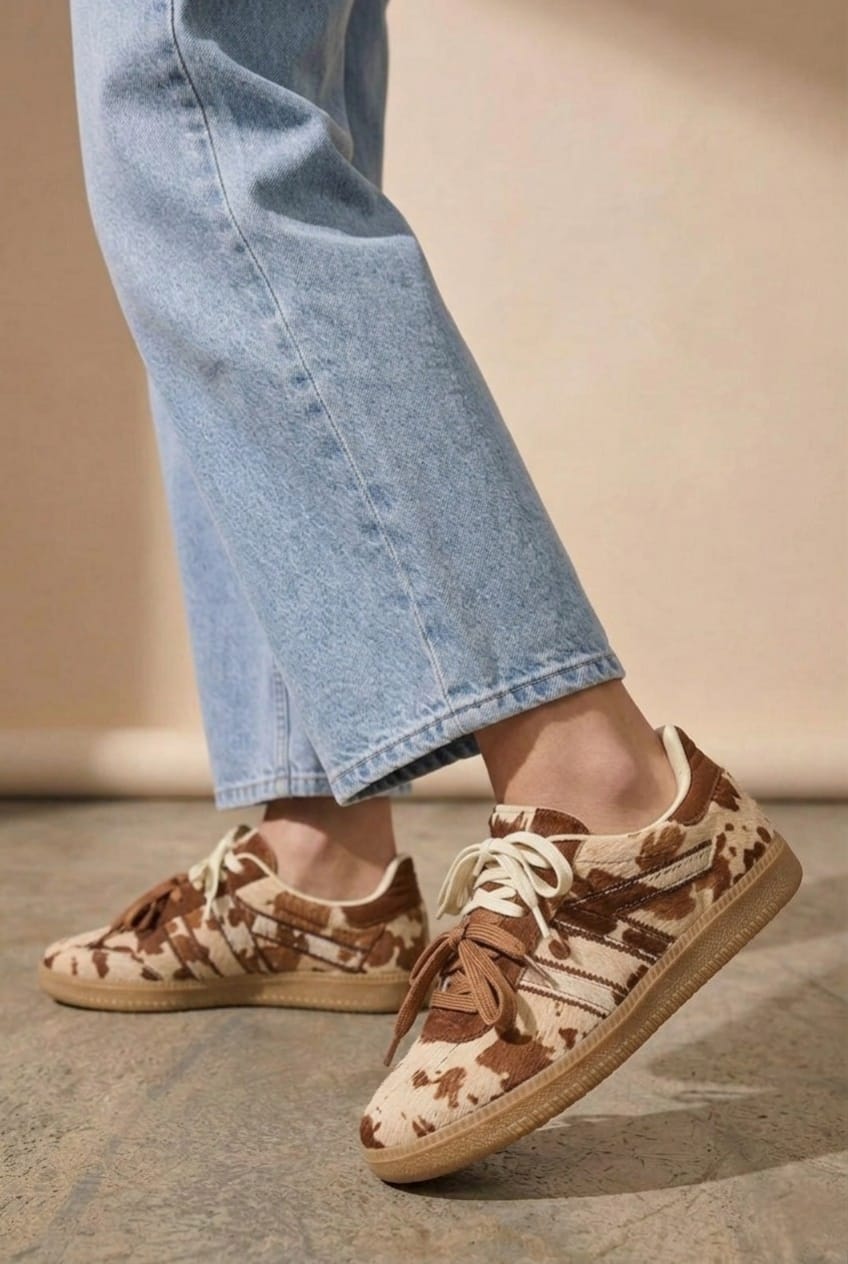 Cow Desenli Çift Bağcıklı Kadın Sneaker