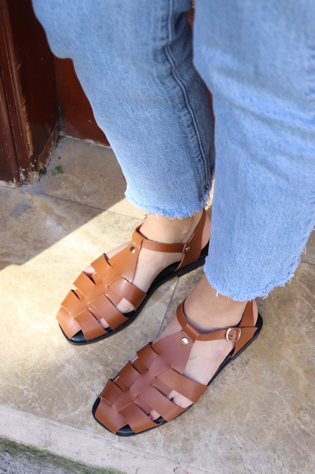  Kadın Günlük Sandalet – Rahat Taban Düz Kafes model