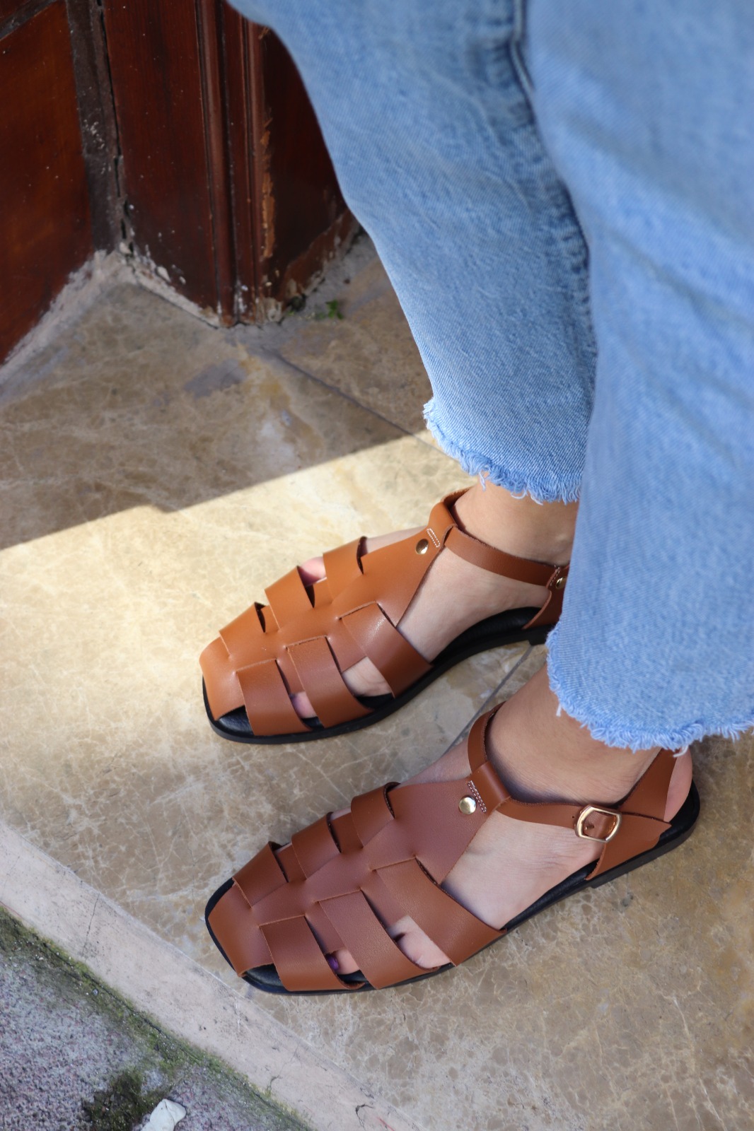  Kadın Günlük Sandalet – Rahat Taban Düz Kafes model