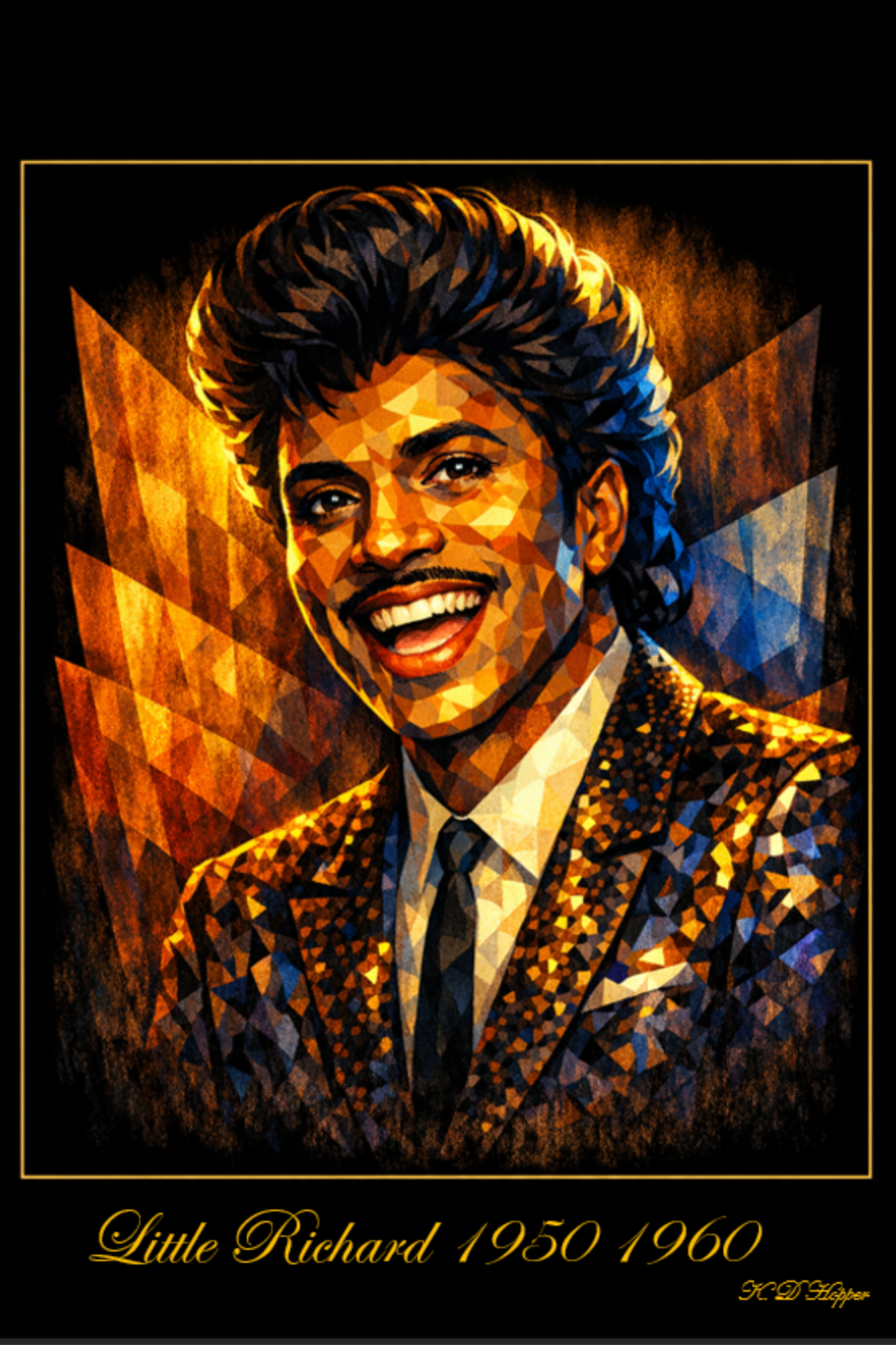 Little Richard Cubist Portrait | Golden Era Digital Art | Rock & Roll Icon Wall Art | High‑Resolution Printable Artwork
