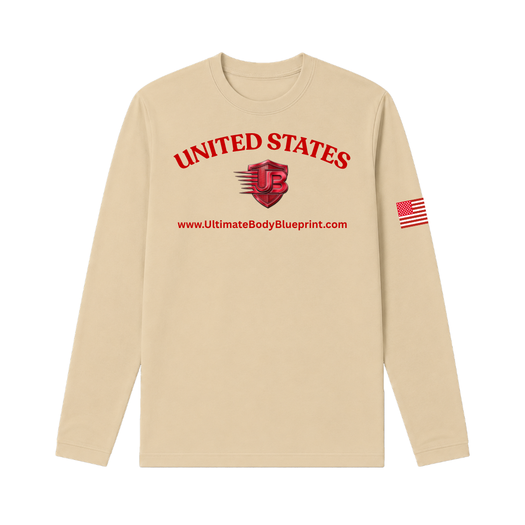 Ultimate Body Blueprint Red Logo Long Sleeve Tee – Creamy Mustard