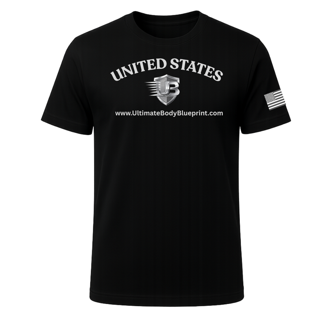 Ultimate Body Blueprint Silver Logo Round Neck Tee – Black