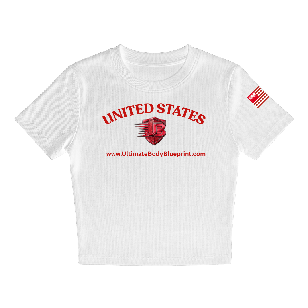 Ultimate Body Blueprint Women’s Red Logo Baby Doll Tee – White