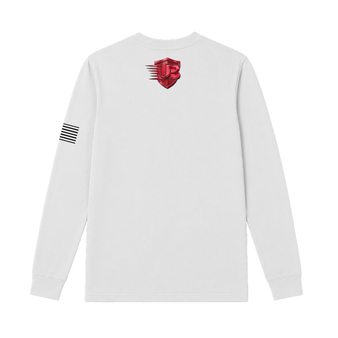Ultimate Body Blueprint Red Logo Long Sleeve Tee – White
