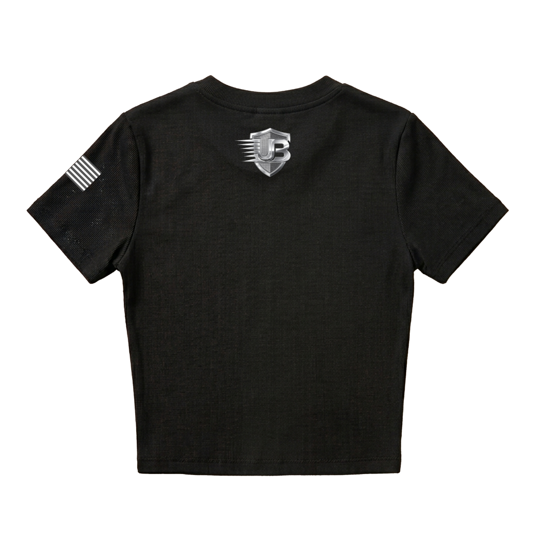 Ultimate Body Blueprint Women’s Silver Logo Baby Doll Tee – Black