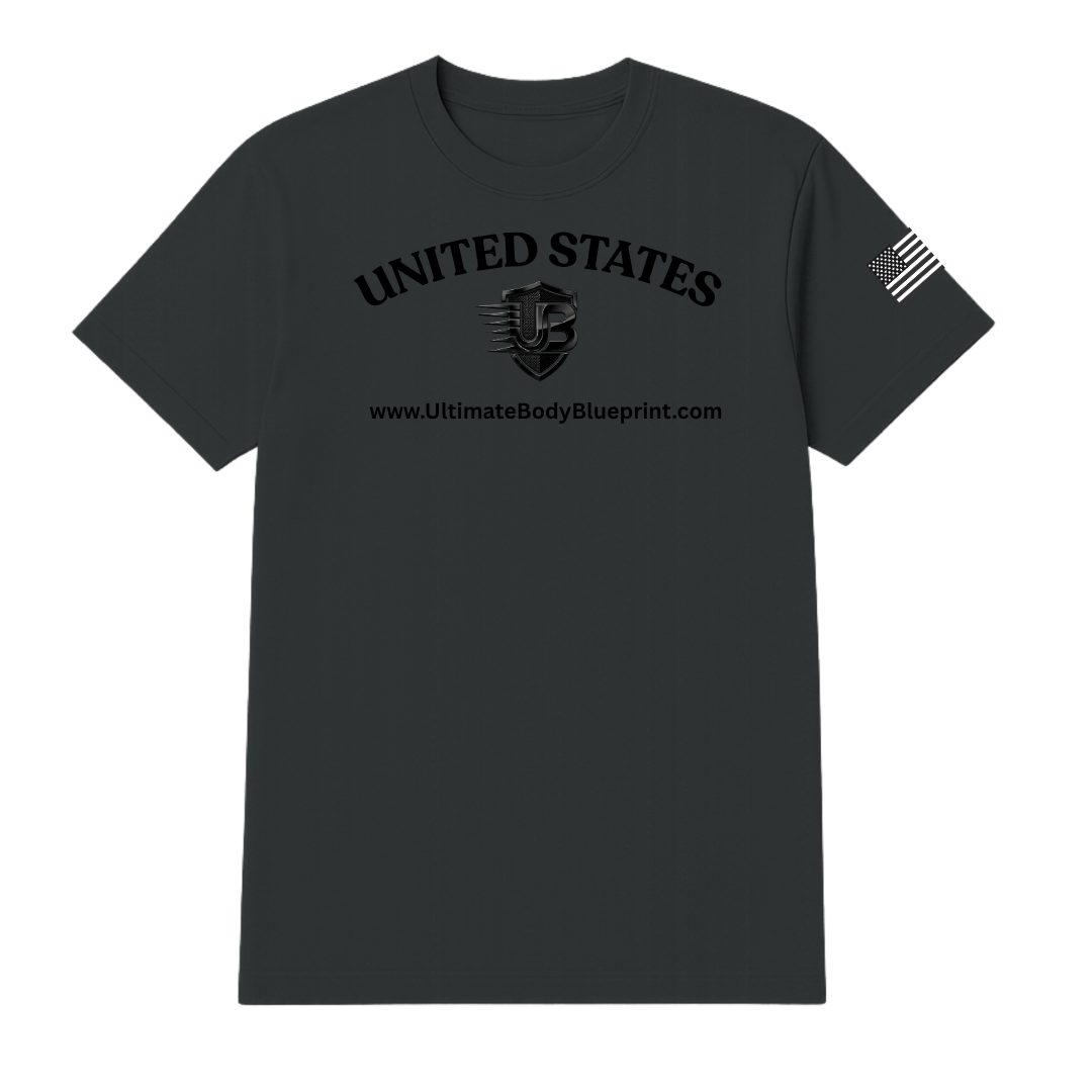 Ultimate Body Blueprint Black Logo Round Neck Tee – Charcoal Grey