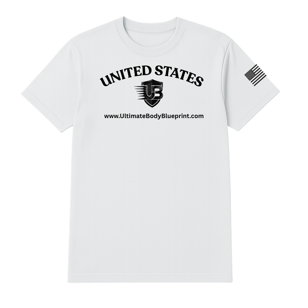 Ultimate Body Blueprint Black Logo Round Neck Tee – White