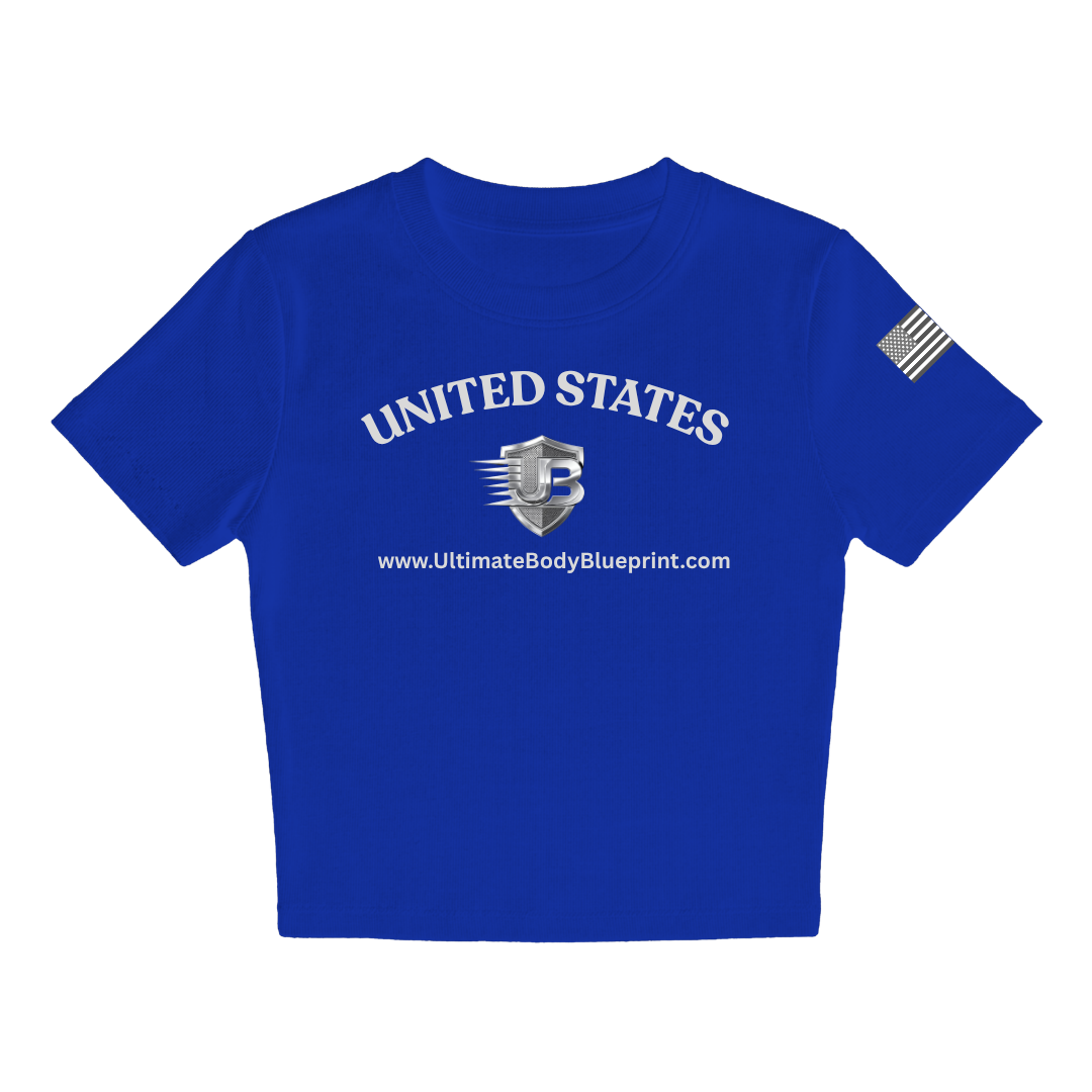 Ultimate Body Blueprint Women’s Silver Logo Baby Doll Tee – Navy Blue
