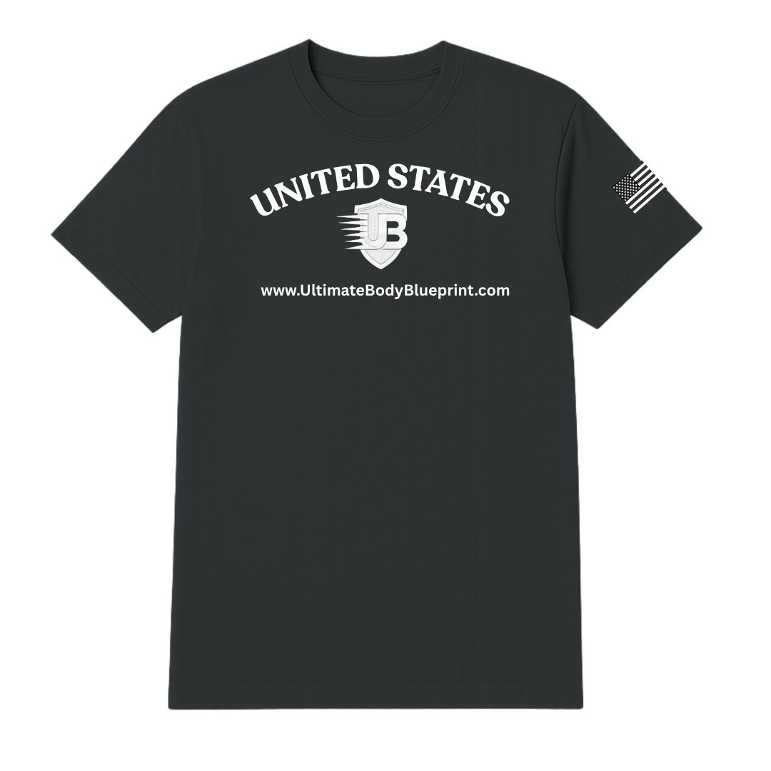 Ultimate Body Blueprint White Logo Round Neck Tee – Charcoal Grey