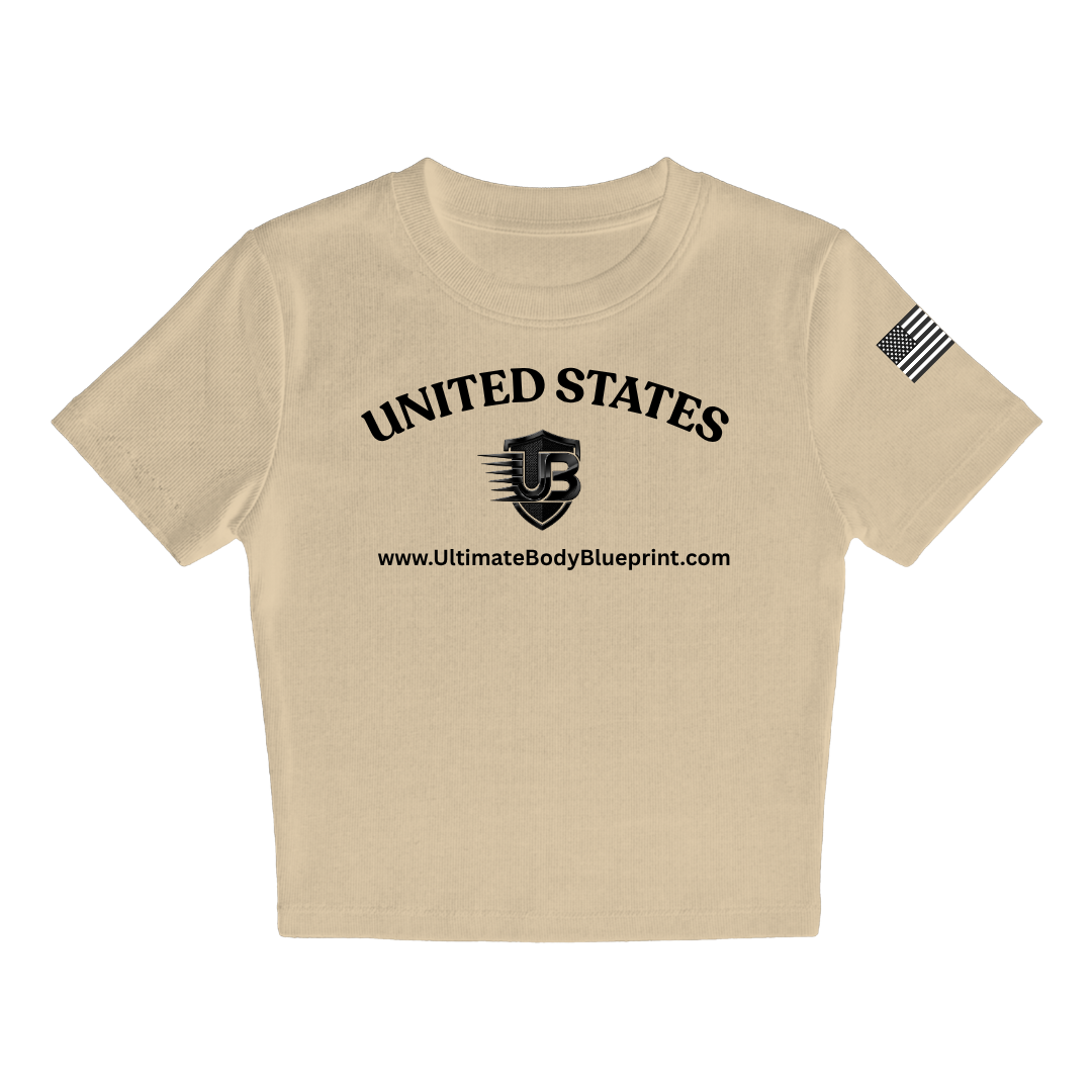 Ultimate Body Blueprint Women’s Black Logo Baby Doll Tee – Creamy Mustard