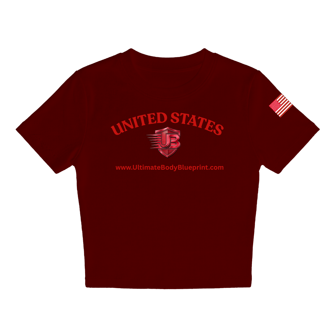 Ultimate Body Blueprint Women’s Red Logo Baby Doll Tee – Maroon