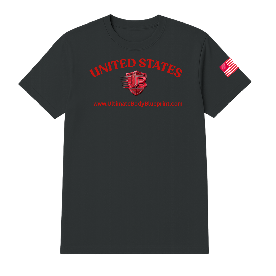 Ultimate Body Blueprint Red Logo Round Neck Tee – Charcoal Grey