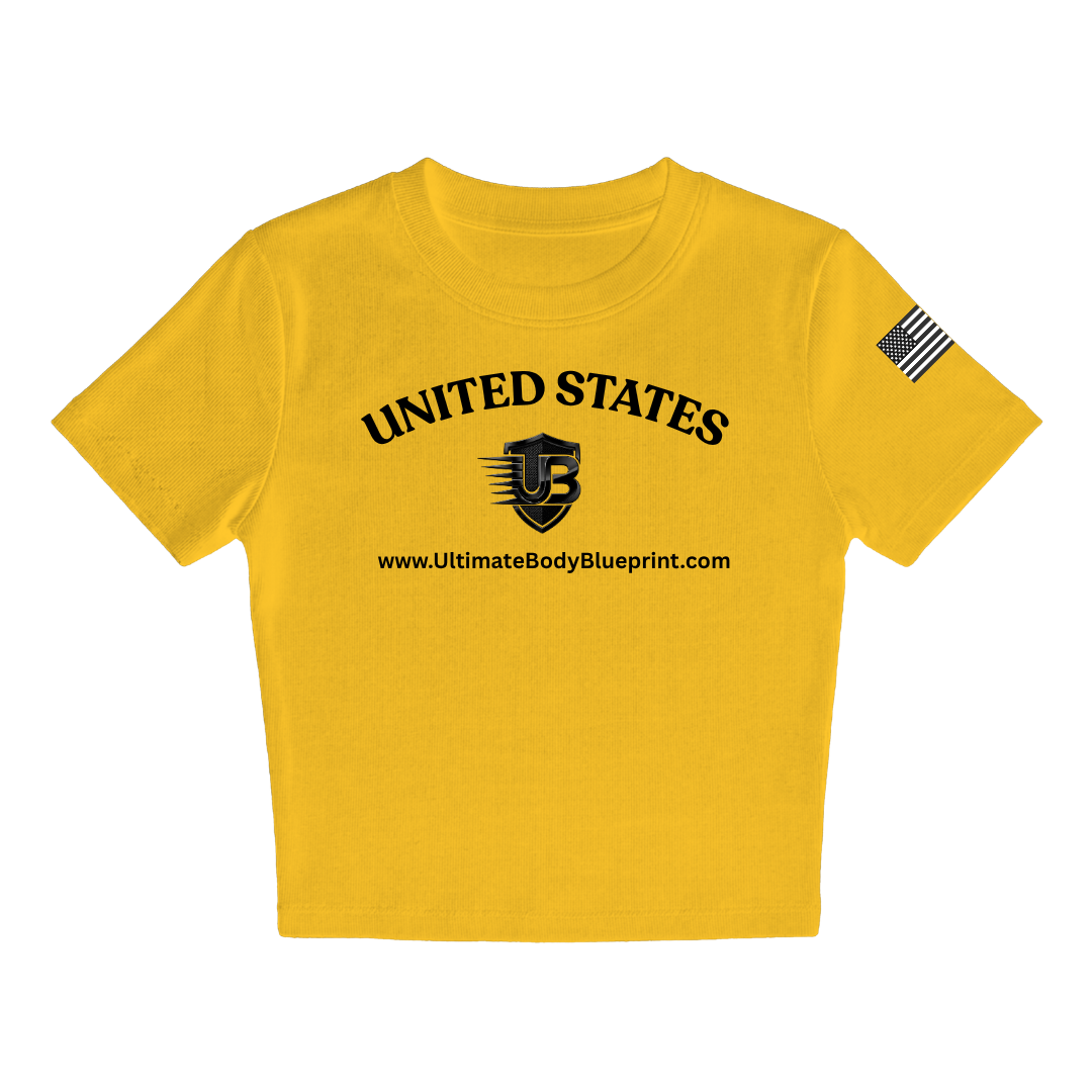 Ultimate Body Blueprint Women’s Black Logo Baby Doll Tee – Yellow