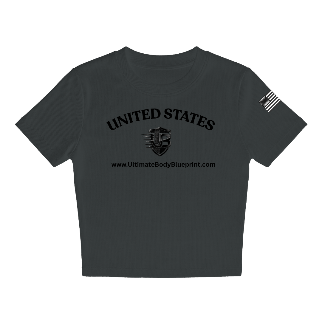 Ultimate Body Blueprint Women’s Black Logo Baby Doll Tee – Charcoal Grey