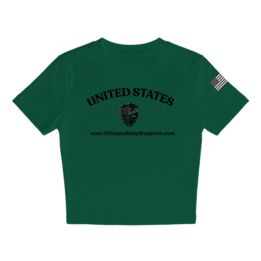 Ultimate Body Blueprint Women’s Black Logo Baby Doll Tee – Dark Green