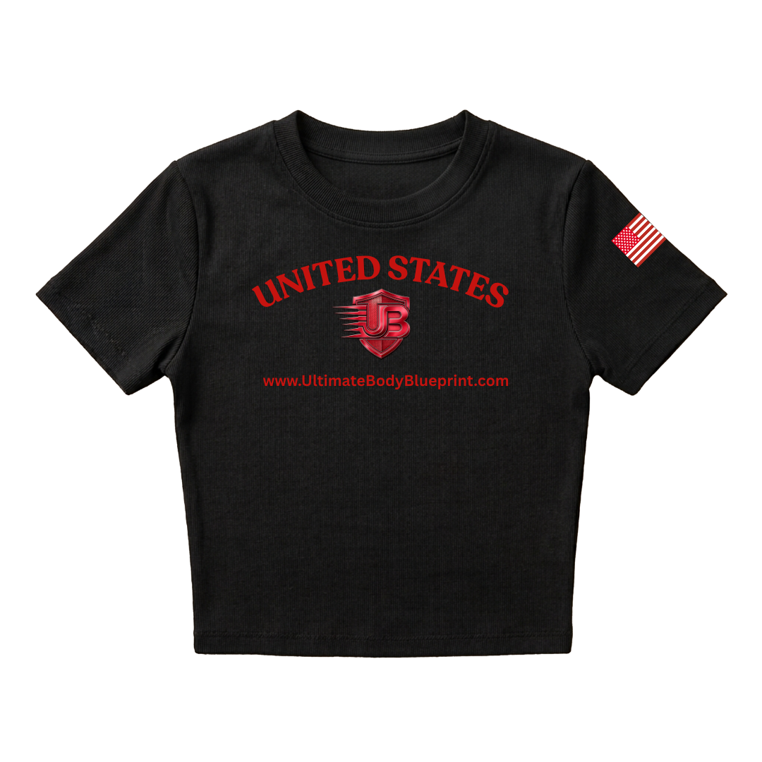 Ultimate Body Blueprint Women’s Red Logo Baby Doll Tee – Black
