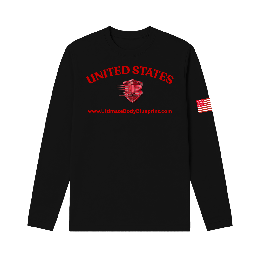 Ultimate Body Blueprint Red Logo Long Sleeve Tee – Black