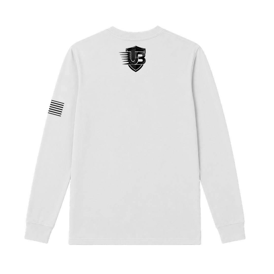 Ultimate Body Blueprint Black Logo Long Sleeve Tee – White