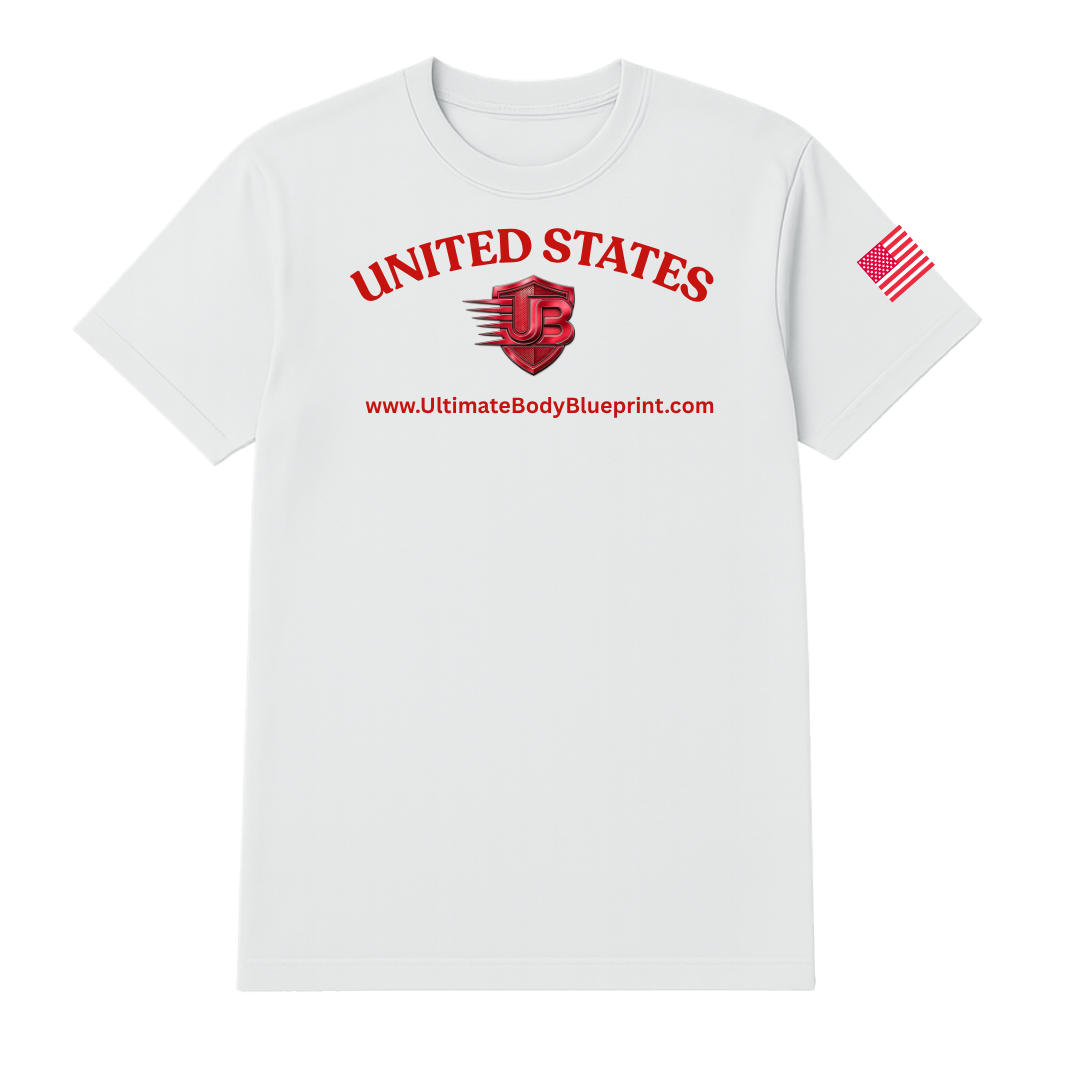 Ultimate Body Blueprint Red Logo Round Neck Tee – White