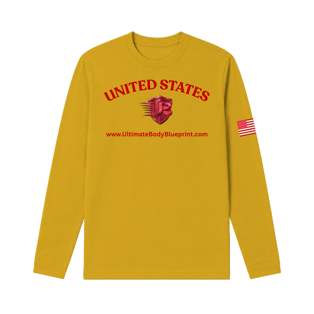 Ultimate Body Blueprint Red Logo Long Sleeve Tee – Yellow