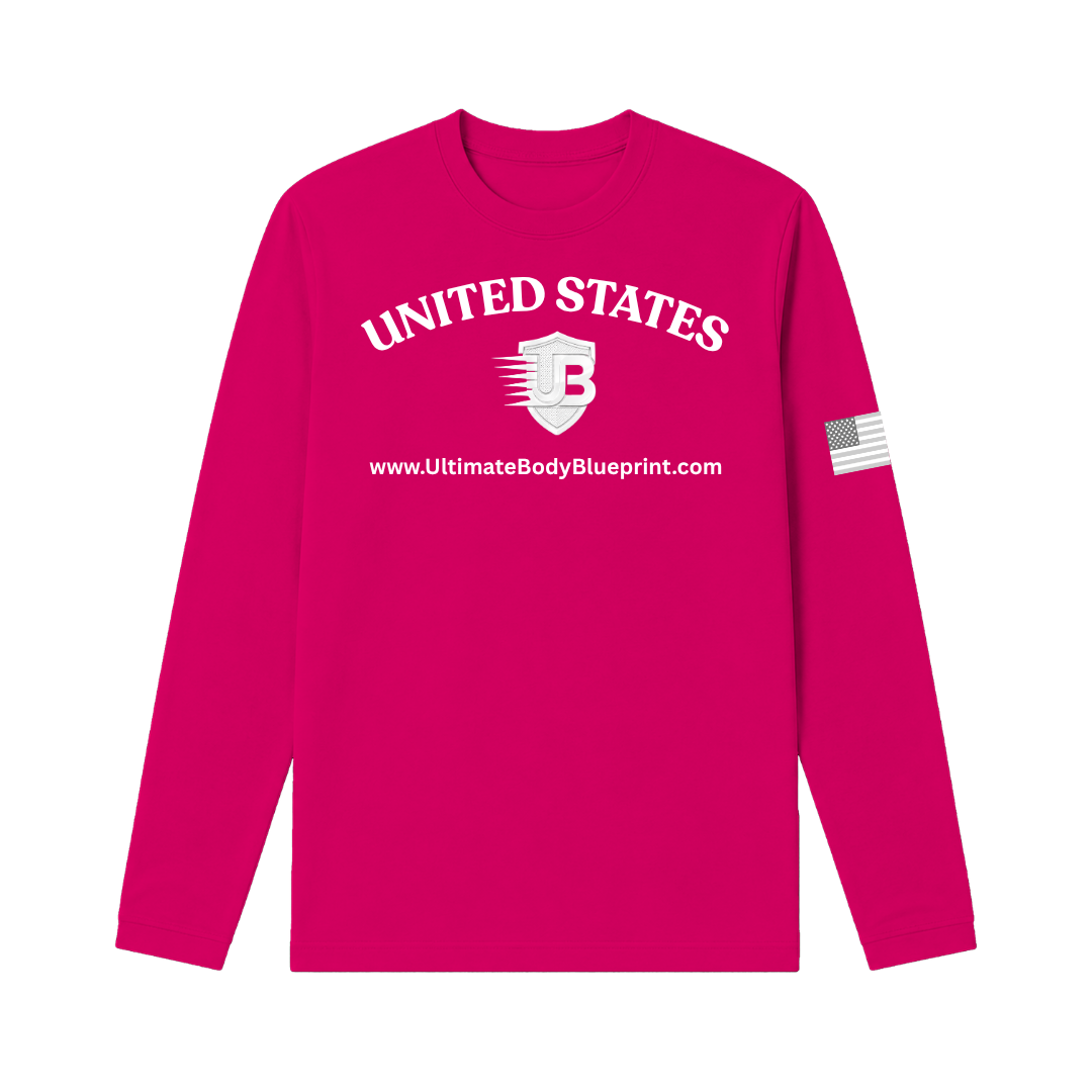 Ultimate Body Blueprint White Logo Long Sleeve Tee – Shocking Pink