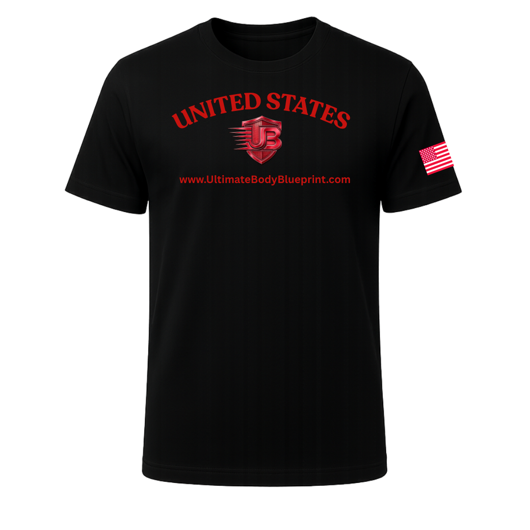 Ultimate Body Blueprint Red Logo Round Neck Tee – Black