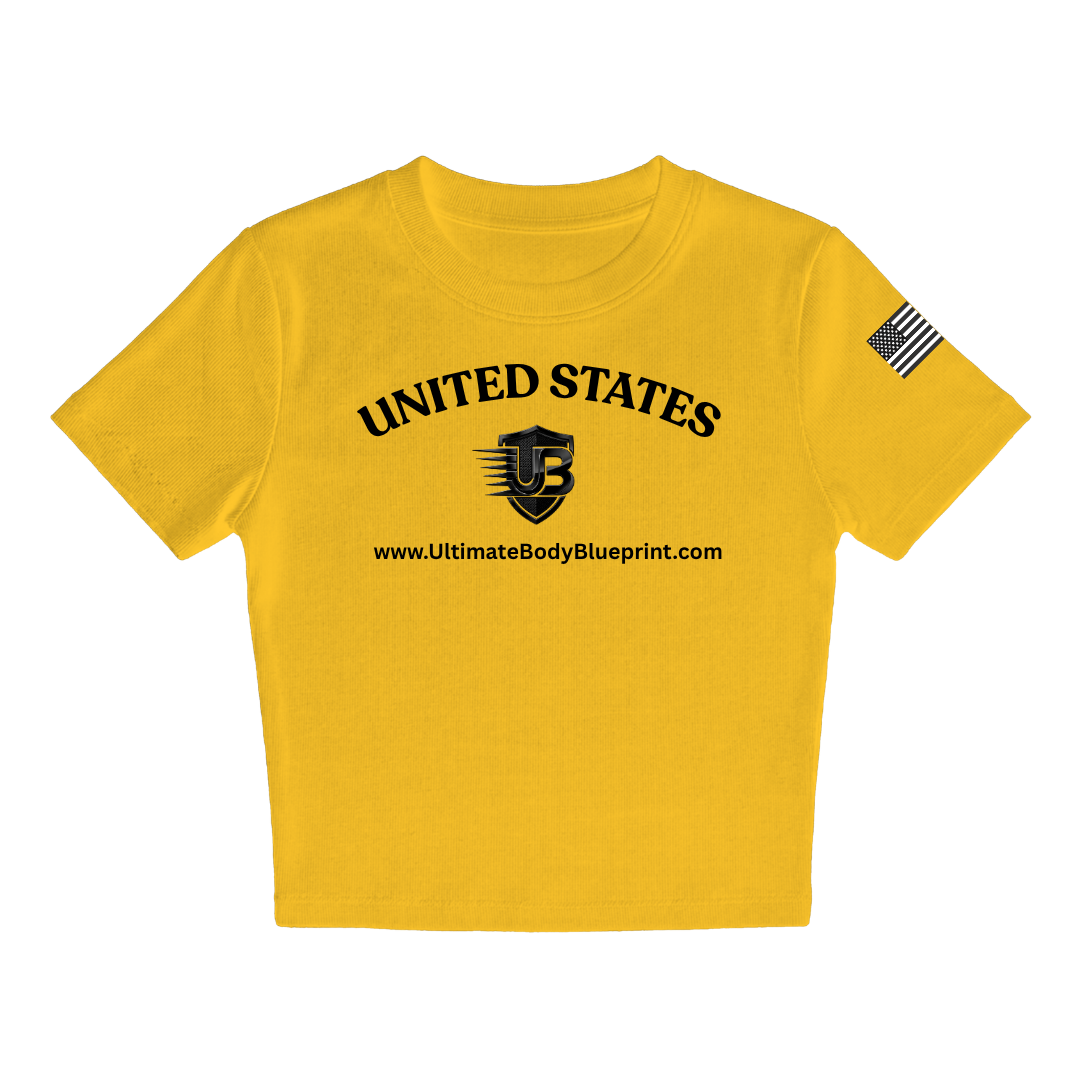 Ultimate Body Blueprint Women’s Black Logo Baby Doll Tee – Yellow